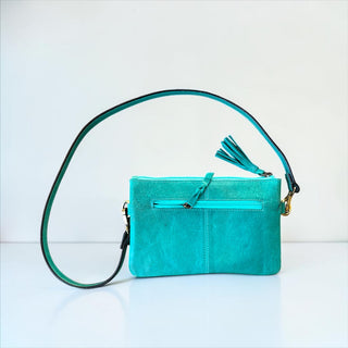 Turquoise tooled leather & cowhide crossbody bag