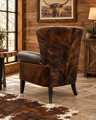 Genuine brindle cowhide wingback accent chair