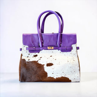 Purple leather & cowhide Birkin bag