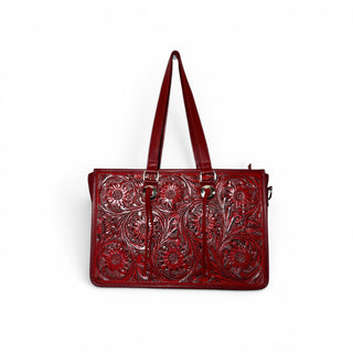 Red tooled leather tote bag