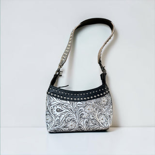 Silver tooled leather shoulder bag