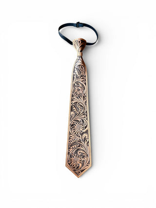 Tooled leather tie