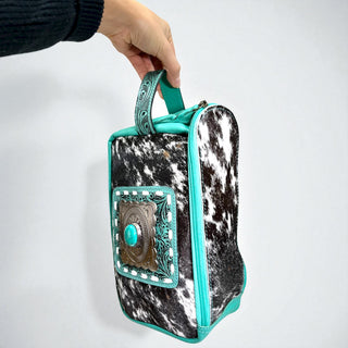 Turquoise Concho tooled & cowhide makeup bag