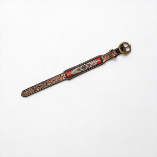 Red Aztec tooled leather dog collar