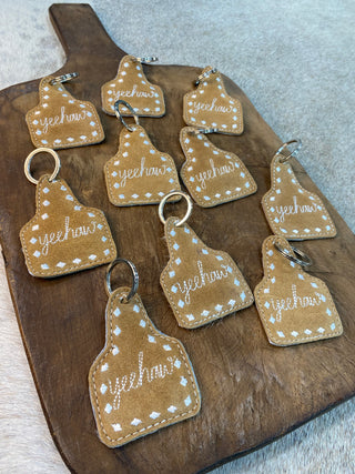 Tan Yehaaw Suede Leather Cowhide Keychain 5pc