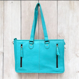 Turquoise tooled leather tote bag