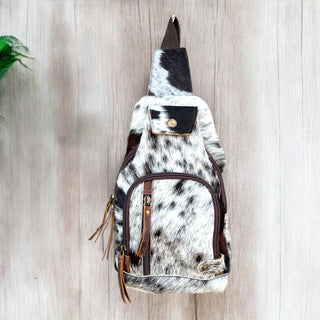 Brown/White all cowhide sling bag