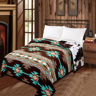 Brown Aztec - Cowprint Mia Reversible 2 Design Blanket