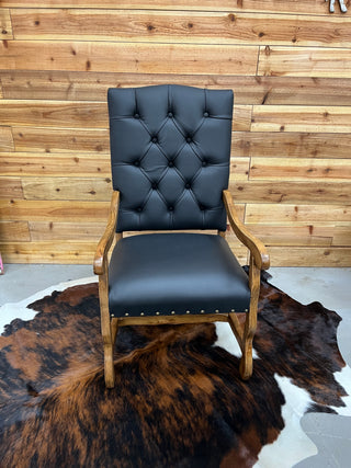 Black genuine cowhide & leather arm chair