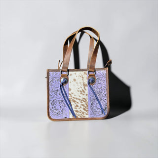 Purple tooled leather & cowhide shoulder bag