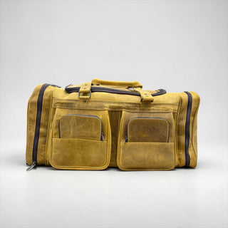 Yellow all leather rolling duffle bag