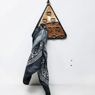 Cowhide & tooled leather scarf holder
