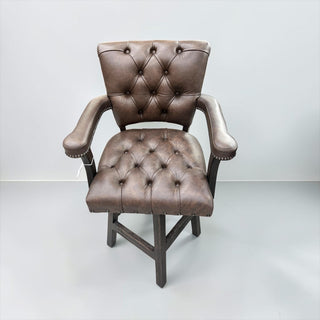 Dark brown leather & cowhide tufted barstools