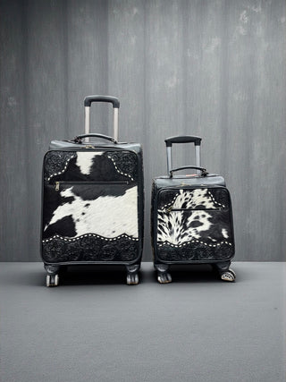 Black tooled leather & cowhide luggage