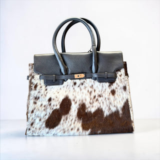 Gray leather & cowhide Birkin bag