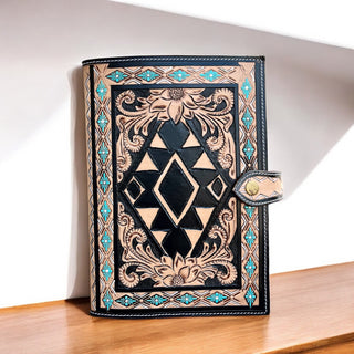 Aztec tooled leather bible cover