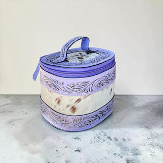 Purple tooled leather & cowhide jewelry box