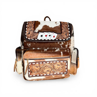 Cards tooled leather & cowhide backpack