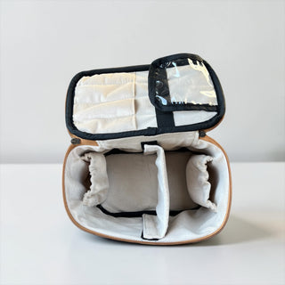 Brown Aztec embossed leather makeup bag
