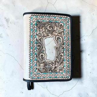 Tooled leather & cowhide zipper Bible cover
