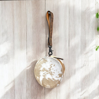 All cowhide & tooled leather wristlet