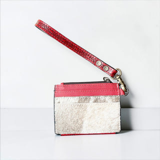 Red tooled leather wristlet wallet