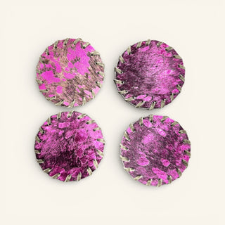 Pink acid wash cowhide coaster (set of 4)