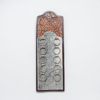Cowhide & tooled leather scarf holder