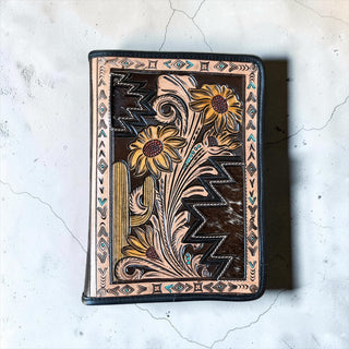 Sunflower tooled leather zipper Bible cover
