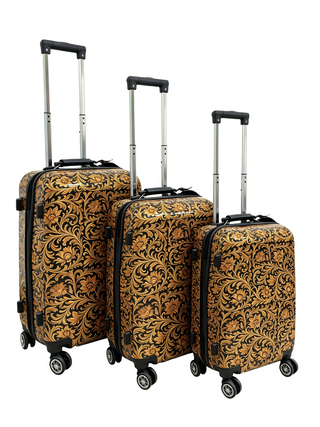 Floral tooling print luggage rolling suitcase