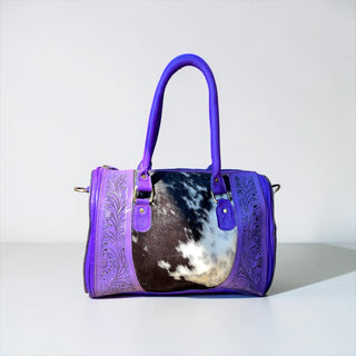 Purple tooled leather & cowhide speedy bag
