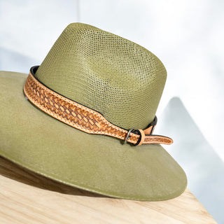 Basketweave tooled leather hat band