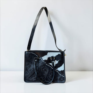 Black floral tote bag