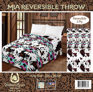 Reversible king Mia blanket - pink Aztec/cowprint