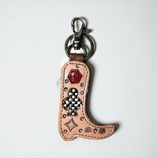 Clubs suit  tooled leather & cowhide keyring