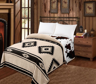Black Aztec/cowprint reversible - Mia blanket