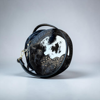 Black cowhide & tooled leather canteen bag