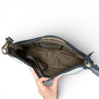 Black tooled leather & cowhide shoulder bag