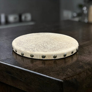 Ivory tooled leather lazy Susan