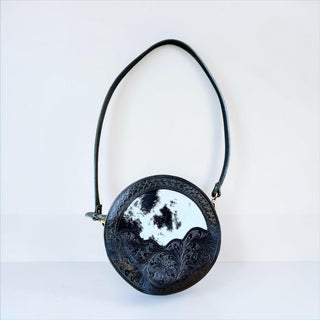 Black cowhide & tooled leather canteen bag