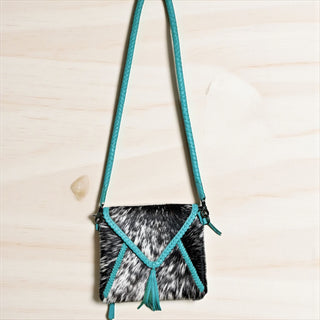 Turquoise cowhide & leather crossbody bag