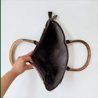 Cowhide & tooled leather shoulder bag