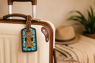 Sunflower tooled leather luggage tag