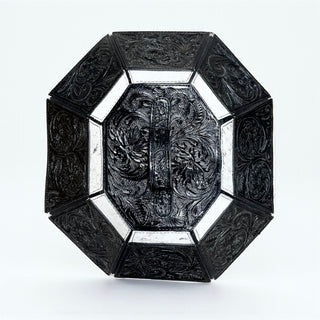 Black tooled leather & cowhide hat case