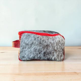 Red cowhide & leather makeup bag