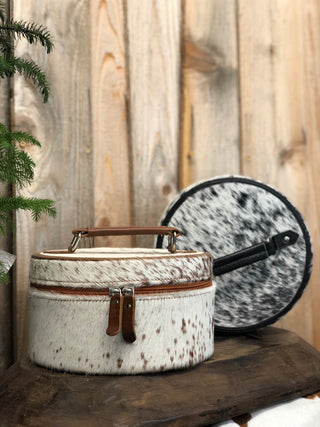 Tan Round Cowhide Jewelry Box