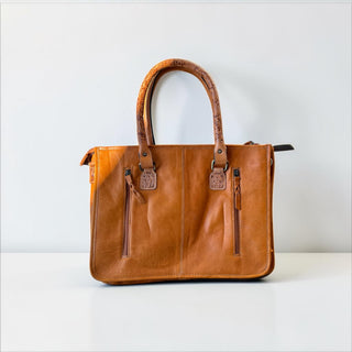 Tan floral tote bag