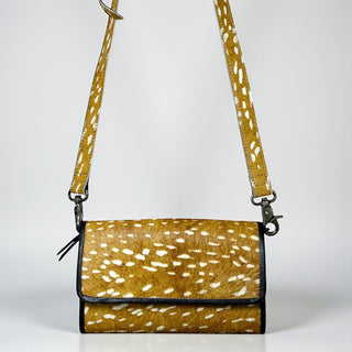 Axis print cowhide crossbody wallet