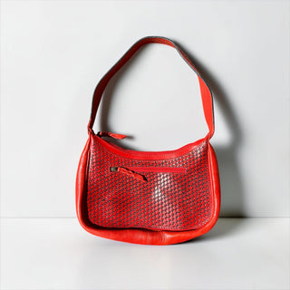 Red tooled leather & cowhide shoulder bag