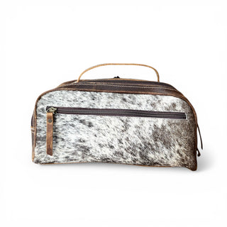 Turquoise blossom tooled leather & cowhide toiletry bag